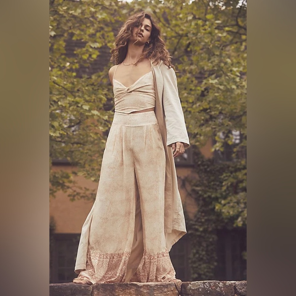 Free People Vanessa Wide Leg Ruffle Pants size L
